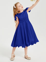 Chiffon Tea Length Junior Bridesmaid Dresses Royal Blue