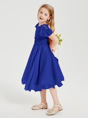 Chiffon Tea Length Junior Bridesmaid Dresses Royal Blue