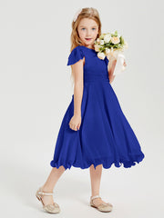 Chiffon Tea Length Junior Bridesmaid Dresses Royal Blue