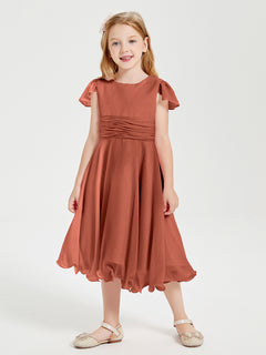 Chiffon Tea Length Junior Bridesmaid Dresses Rust