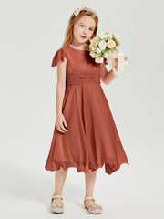 Chiffon Tea Length Junior Bridesmaid Dresses Rust