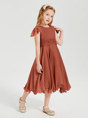 Chiffon Tea Length Junior Bridesmaid Dresses Rust