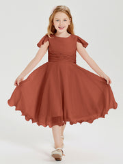 Chiffon Tea Length Junior Bridesmaid Dresses Rust