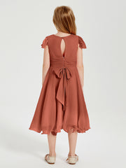 Chiffon Tea Length Junior Bridesmaid Dresses Rust