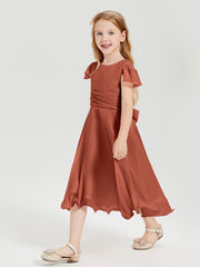 Chiffon Tea Length Junior Bridesmaid Dresses Rust