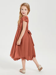 Chiffon Tea Length Junior Bridesmaid Dresses Rust