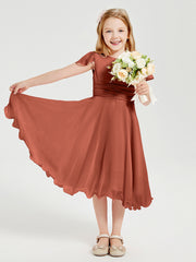 Chiffon Tea Length Junior Bridesmaid Dresses Rust