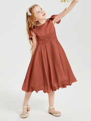 Chiffon Tea Length Junior Bridesmaid Dresses Rust