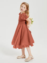 Chiffon Tea Length Junior Bridesmaid Dresses Rust