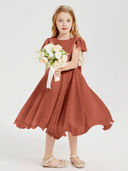 Chiffon Tea Length Junior Bridesmaid Dresses Rust