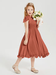 Chiffon Tea Length Junior Bridesmaid Dresses Rust