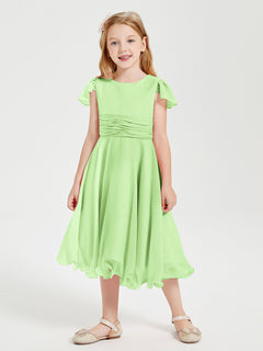 Chiffon Tea Length Junior Bridesmaid Dresses Sage