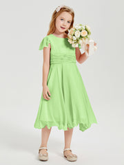 Chiffon Tea Length Junior Bridesmaid Dresses Sage
