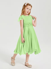 Chiffon Tea Length Junior Bridesmaid Dresses Sage