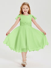 Chiffon Tea Length Junior Bridesmaid Dresses Sage