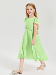 Chiffon Tea Length Junior Bridesmaid Dresses Sage