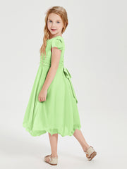 Chiffon Tea Length Junior Bridesmaid Dresses Sage