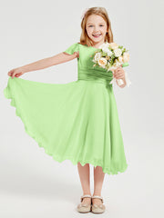 Chiffon Tea Length Junior Bridesmaid Dresses Sage