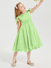 Chiffon Tea Length Junior Bridesmaid Dresses Sage