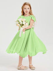 Chiffon Tea Length Junior Bridesmaid Dresses Sage