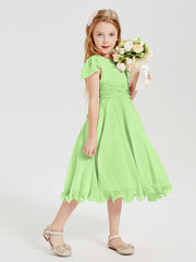 Chiffon Tea Length Junior Bridesmaid Dresses Sage