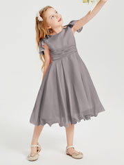 Chiffon Tea Length Junior Bridesmaid Dresses Silver