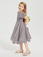 Chiffon Tea Length Junior Bridesmaid Dresses Silver