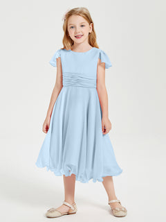 Chiffon Tea Length Junior Bridesmaid Dresses Sky Blue