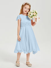 Chiffon Tea Length Junior Bridesmaid Dresses Sky Blue