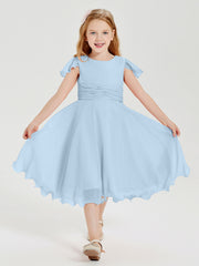 Chiffon Tea Length Junior Bridesmaid Dresses Sky Blue