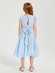 Chiffon Tea Length Junior Bridesmaid Dresses Sky Blue