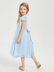 Chiffon Tea Length Junior Bridesmaid Dresses Sky Blue