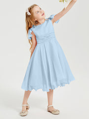 Chiffon Tea Length Junior Bridesmaid Dresses Sky Blue