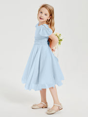 Chiffon Tea Length Junior Bridesmaid Dresses Sky Blue