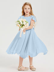Chiffon Tea Length Junior Bridesmaid Dresses Sky Blue