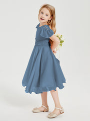 Chiffon Tea Length Junior Bridesmaid Dresses Slate Blue