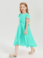 Chiffon Tea Length Junior Bridesmaid Dresses Spa