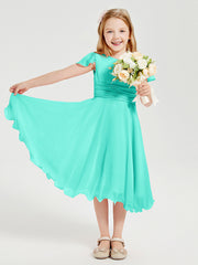 Chiffon Tea Length Junior Bridesmaid Dresses Spa