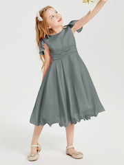Chiffon Tea Length Junior Bridesmaid Dresses Steel Grey