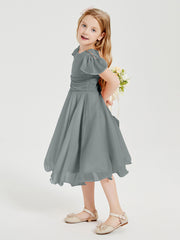 Chiffon Tea Length Junior Bridesmaid Dresses Steel Grey
