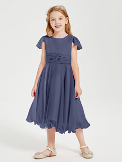 Chiffon Tea Length Junior Bridesmaid Dresses Stormy