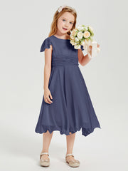 Chiffon Tea Length Junior Bridesmaid Dresses Stormy