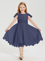 Chiffon Tea Length Junior Bridesmaid Dresses Stormy