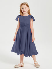 Chiffon Tea Length Junior Bridesmaid Dresses Stormy