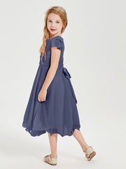 Chiffon Tea Length Junior Bridesmaid Dresses Stormy