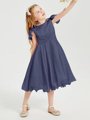 Chiffon Tea Length Junior Bridesmaid Dresses Stormy