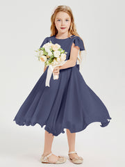 Chiffon Tea Length Junior Bridesmaid Dresses Stormy