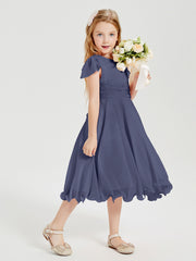 Chiffon Tea Length Junior Bridesmaid Dresses Stormy