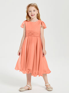 Chiffon Tea Length Junior Bridesmaid Dresses Sunset