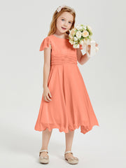 Chiffon Tea Length Junior Bridesmaid Dresses Sunset